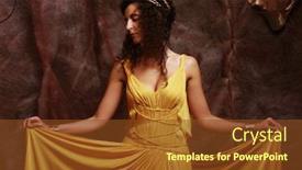  Presentation with yellow - Cool new presentation theme with brunette-woman-wearing-yellow-evening backdrop and a tawny brown colored foreground