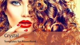  Presentation with nail salon - Presentation theme with brunette woman with curly hair background and a red colored foreground