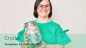  Presentation with down syndrome - Presentation featuring brunette-woman-with-down-syndrome background and a teal colored foreground