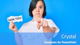  Presentation with down syndrome - Amazing PPT theme having brunette-woman-with-down-syndrome backdrop and a teal colored foreground