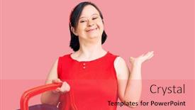  Presentation with down syndrome - PPT layouts enhanced with brunette-woman-with-down-syndrome background and a red colored foreground