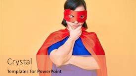  Presentation with hero woman - Beautiful theme featuring brunette-woman-with-down-syndrome backdrop and a coral colored foreground