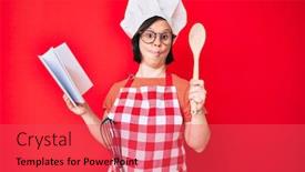 Presentation with recipe book - Amazing slide set having brunette-woman-with-down-syndrome backdrop and a red colored foreground