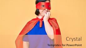  Presentation with hero woman - Beautiful PPT theme featuring brunette-woman-with-down-syndrome backdrop and a yellow colored foreground