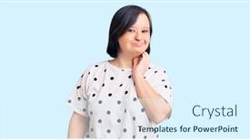  Presentation with dental down syndrome - Colorful presentation design enhanced with brunette-woman-with-down-syndrome backdrop and a sky blue colored foreground