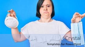  Presentation with down syndrome - Presentation with brunette-woman-with-down-syndrome background and a light blue colored foreground