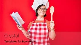  Presentation with recipe book - Presentation design consisting of brunette-woman-with-down-syndrome background and a red colored foreground