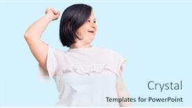  Presentation with down syndrome - PPT theme with brunette-woman-with-down-syndrome background and a sky blue colored foreground