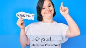  Presentation with dental down syndrome - Audience pleasing slide deck consisting of brunette-woman-with-down-syndrome backdrop and a light blue colored foreground