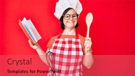  Presentation with down syndrome - PPT theme featuring brunette-woman-with-down-syndrome background and a red colored foreground