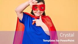  Presentation with hero woman - Beautiful slide deck featuring brunette-woman-with-down-syndrome backdrop and a royal blue colored foreground