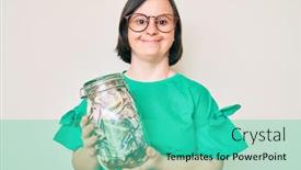  Presentation with down syndrome - Amazing PPT theme having brunette-woman-with-down-syndrome backdrop and a teal colored foreground