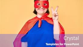  Presentation with hero woman - Beautiful slides featuring brunette-woman-with-down-syndrome backdrop and a cobalt blue colored foreground