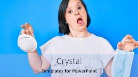  Presentation with masks - Slides having brunette-woman-with-down-syndrome background and a light blue colored foreground