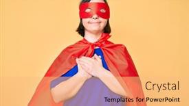  Presentation with hero woman - Audience pleasing slide set consisting of brunette-woman-with-down-syndrome backdrop and a coral colored foreground