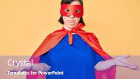  Presentation with hero woman - Cool new PPT theme with brunette-woman-with-down-syndrome backdrop and a cobalt blue colored foreground