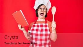  Presentation with recipe book - Cool new slides with brunette-woman-with-down-syndrome backdrop and a red colored foreground