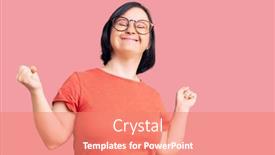  Presentation with winner - Beautiful presentation theme featuring brunette-woman-with-down-syndrome backdrop and a coral colored foreground