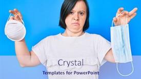  Presentation with masks - Beautiful slide set featuring brunette-woman-with-down-syndrome backdrop and a sky blue colored foreground