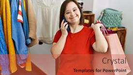  Presentation with down syndrome - Presentation design enhanced with brunette-woman-with-down-syndrome background and a red colored foreground