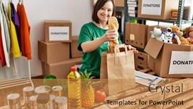  Presentation with food donations - Slide deck featuring brunette-woman-with-down-syndrome background and a gold colored foreground