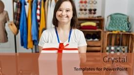  Presentation with down syndrome - Slide deck consisting of brunette-woman-with-down-syndrome background and a  colored foreground