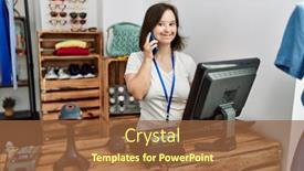  Presentation with retail - PPT layouts enhanced with brunette-woman-with-down-syndrome background and a tawny brown colored foreground