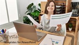  Presentation with down syndrome - Slides having brunette-woman-with-down-syndrome background and a coral colored foreground
