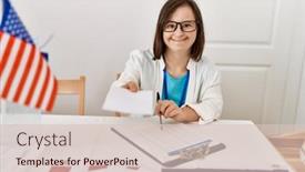  Presentation with election - Presentation enhanced with brunette-woman-with-down-syndrome background and a lemonade colored foreground