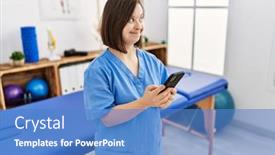  Presentation with physiotherapy - Slides consisting of brunette-woman-with-down-syndrome background and a teal colored foreground