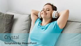  Presentation with down syndrome - Presentation design enhanced with brunette-woman-with-down-syndrome background and a light blue colored foreground