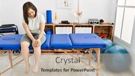  Presentation with knee pain - Presentation theme with brunette-woman-with-down-syndrome background and a mint green colored foreground