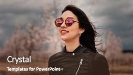  Presentation with flowery - Presentation enhanced with brunette woman with leather jacket background and a tawny brown colored foreground