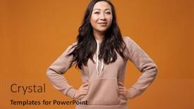  Presentation with long hair - Cool new slides with brunette-woman-with-long-hair backdrop and a coral colored foreground