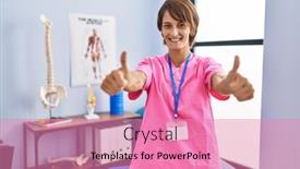  Presentation with rehabilitation - Slides having brunette-woman-working-at-rehabilitation background and a coral colored foreground