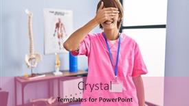  Presentation with rehabilitation - Presentation design enhanced with brunette-woman-working-at-rehabilitation background and a coral colored foreground