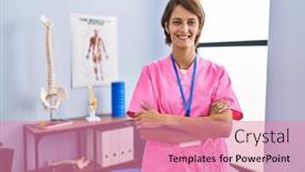  Presentation with rehabilitation - Slides featuring brunette-woman-working-at-rehabilitation background and a coral colored foreground