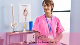  Presentation with rehabilitation - Presentation consisting of brunette-woman-working-at-rehabilitation background and a coral colored foreground