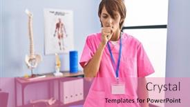  Presentation with rehabilitation - Presentation design consisting of brunette-woman-working-at-rehabilitation background and a coral colored foreground