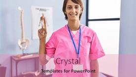  Presentation with rehabilitation - PPT layouts with brunette-woman-working-at-rehabilitation background and a coral colored foreground