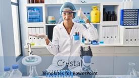  Presentation with laboratory - PPT theme enhanced with brunette-woman-working-at-scientist background and a teal colored foreground