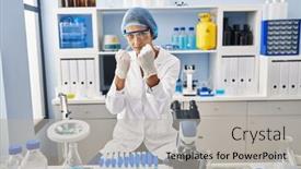  Presentation with fight - Presentation design with brunette-woman-working-at-scientist background and a light gray colored foreground