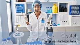  Presentation with rock star - Presentation design having brunette-woman-working-at-scientist background and a light blue colored foreground