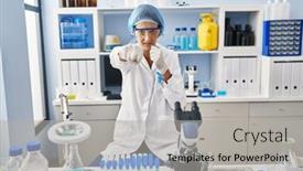  Presentation with violence - Slides with brunette-woman-working-at-scientist background and a light gray colored foreground