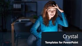  Presentation with far away - PPT layouts consisting of brunette-woman-working background and a navy blue colored foreground