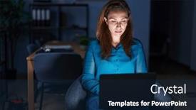  Presentation with woman crying - Slides consisting of brunette-woman-working background and a  colored foreground