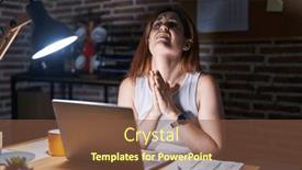  Presentation with praying hands - Presentation featuring brunette-woman-working background and a tawny brown colored foreground