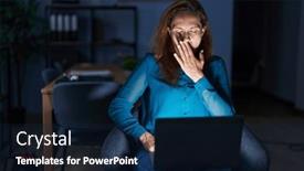  Presentation with sleepiness - PPT layouts with brunette-woman-working background and a navy blue colored foreground