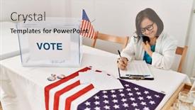  Presentation with election - Presentation with brunette-woman-writing-on-clipboard background and a light gray colored foreground