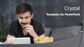  Presentation with bed - Cool new slide set with brunette-young-guy-lying backdrop and a dark gray colored foreground